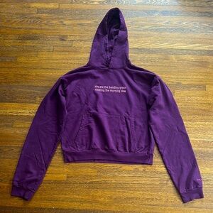 Unisex Purple Cotton Cropped Hoodie with Front Kangaroo Pocket.